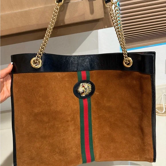 Gucci rajah brown suede tote large - Picture 2 of 14